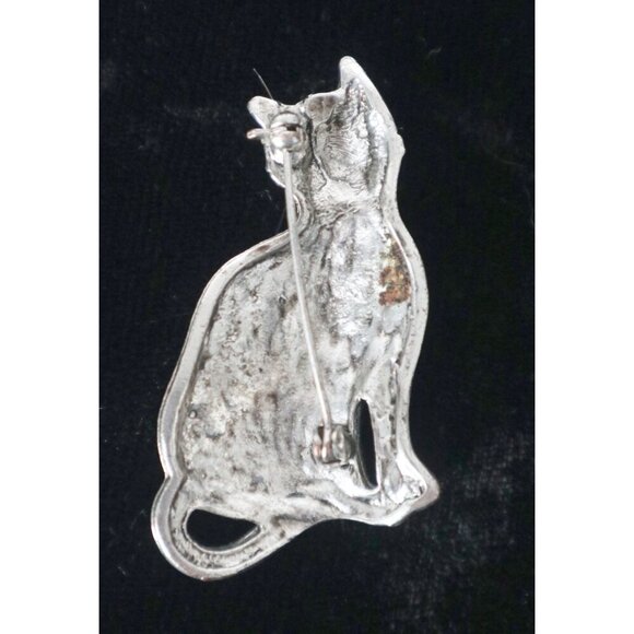 Vintage Cat Silver Tone Butler Rhinestone Brooch Pin - Picture 2 of 3